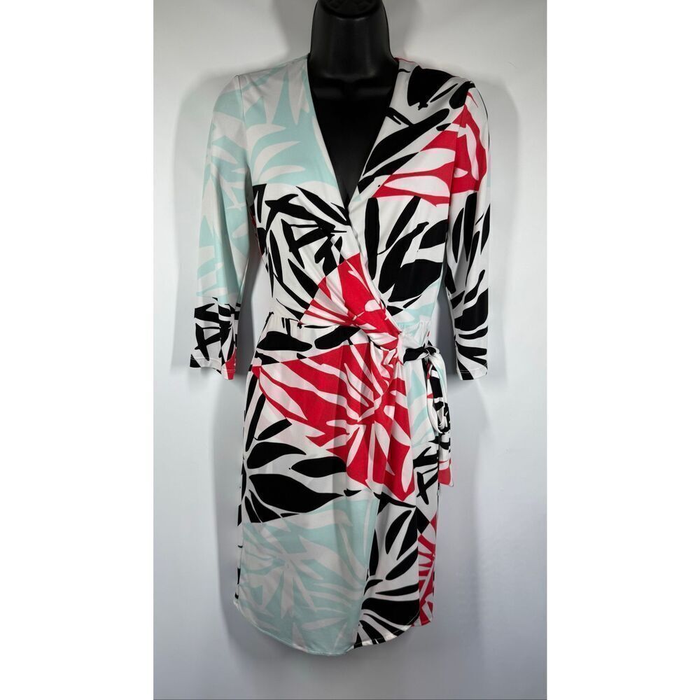 Ivy + Blu Women faux wrap side tie large palm leaf print dress size 4